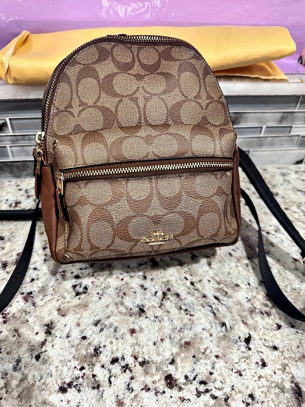 Coach Mini Charlie Backpack in Signature Canvas Brown & Tan